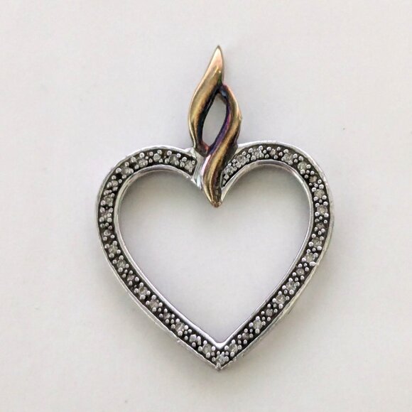 OP 14KT GOLD 925 STERLING Diamond Heart Pendant